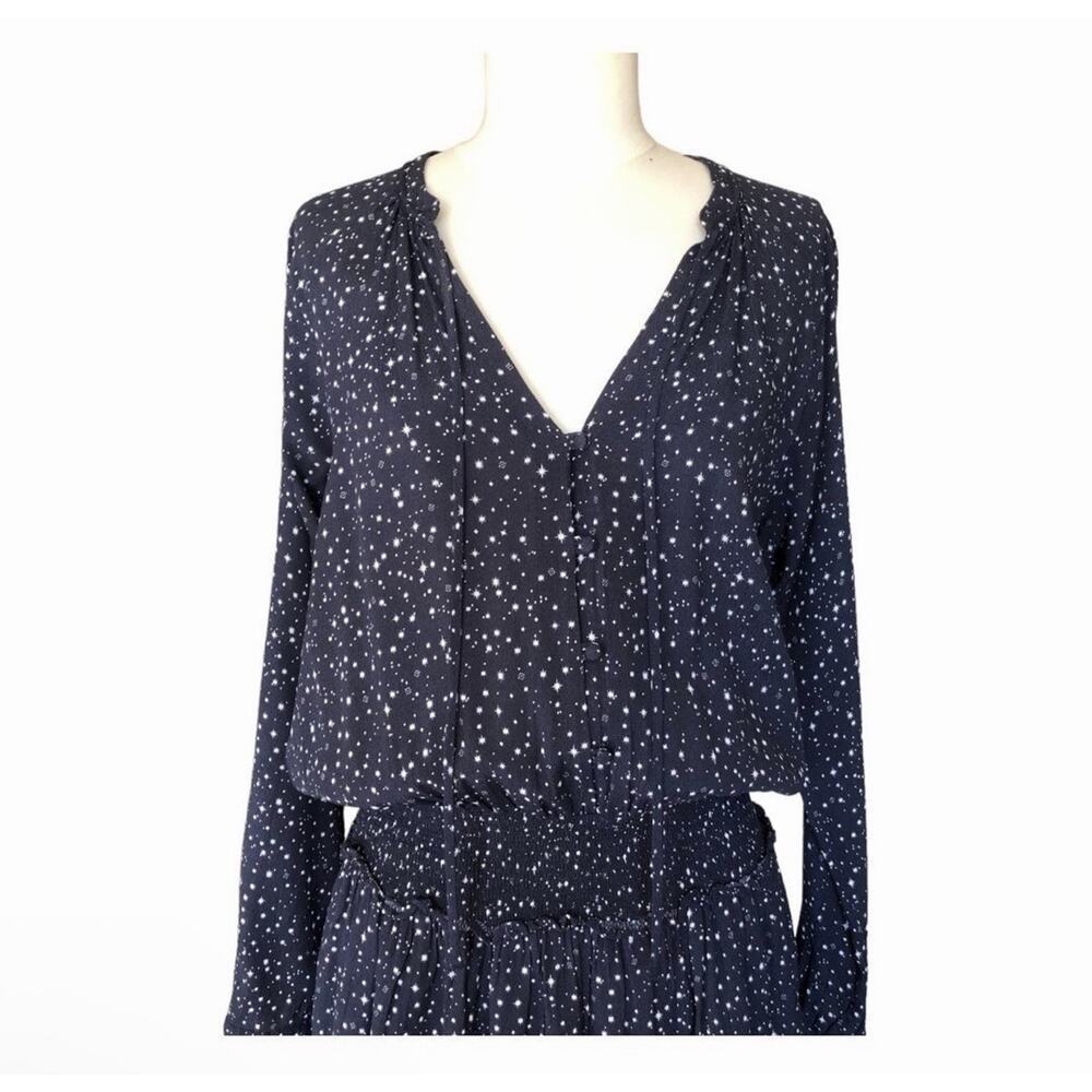 Rails Jasmine Dress Medium Navy Star Print Smocked Waist Long Sleeve Pockets - Picture 2 of 11